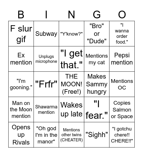 Moon Bingo Card