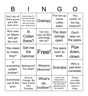 Family Bingo Card