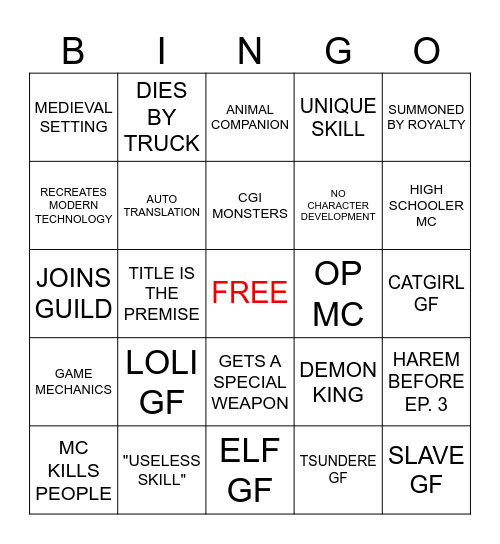 ISEKAI BINGO Card