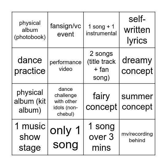 jiwon solo debut predictions Bingo Card