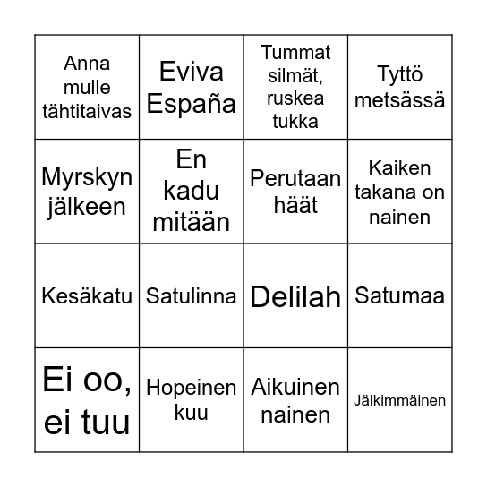 Kappale BINGO Card