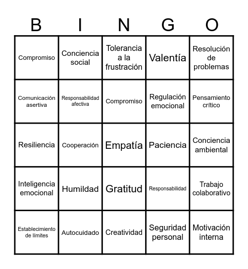 Educar para la vida Bingo Card