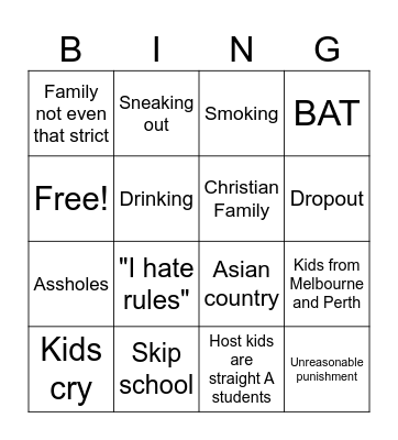 World's Strictest Parents Bingo Card