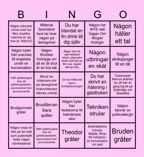 Bröllops-Bingo Card