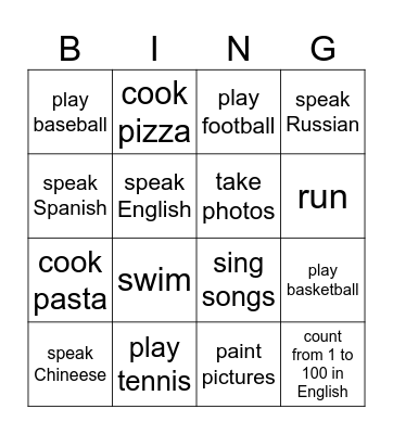 can or can`t Bingo Card