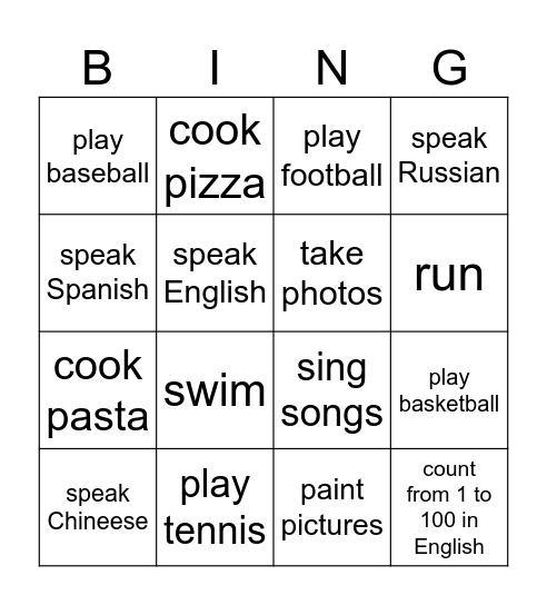 can or can`t Bingo Card