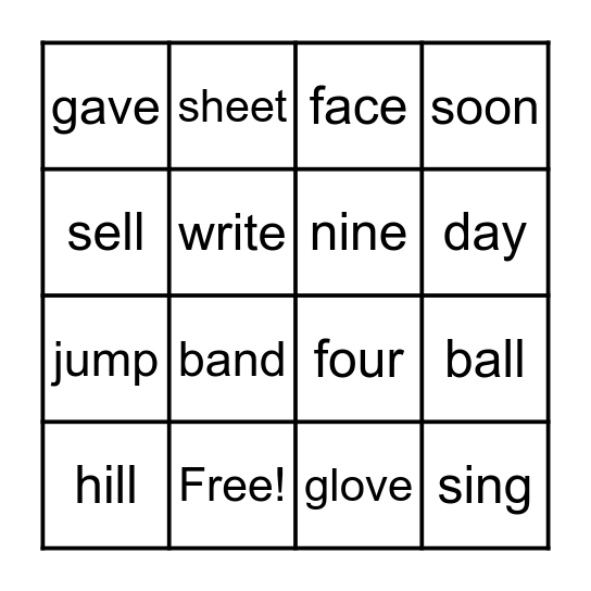 Rhyming Words Bingo Card
