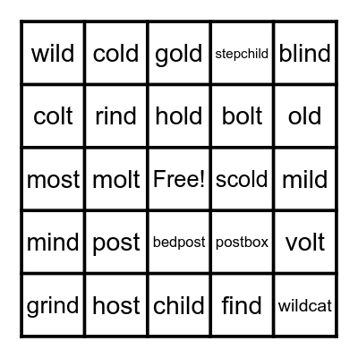Wild Old Words Bingo Card