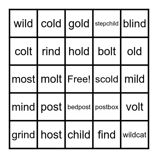 Wild Old Words Bingo Card