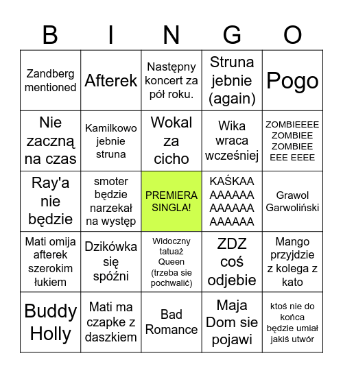 Light night koncert Bingo Card