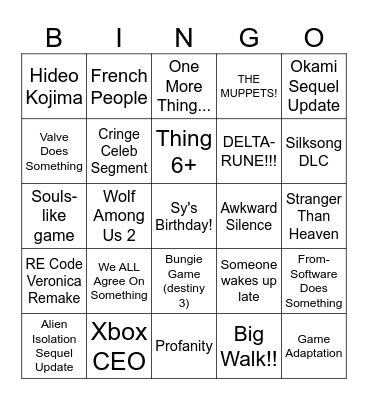 Summer Game Fest 2026 Bingo Card