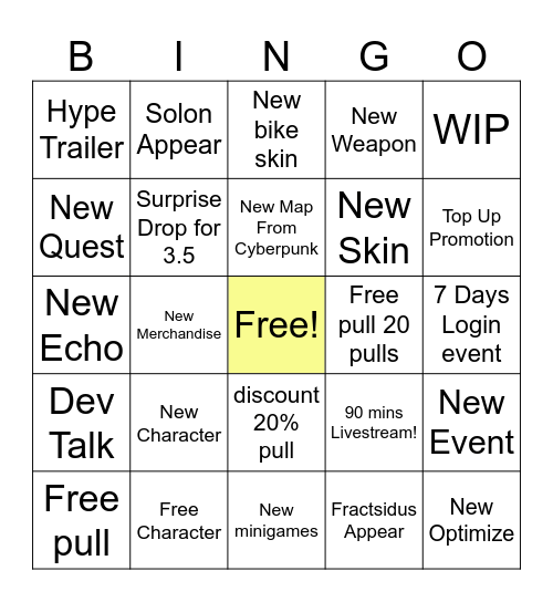 Livestream 3.4 Cyberpunk Bingo Card