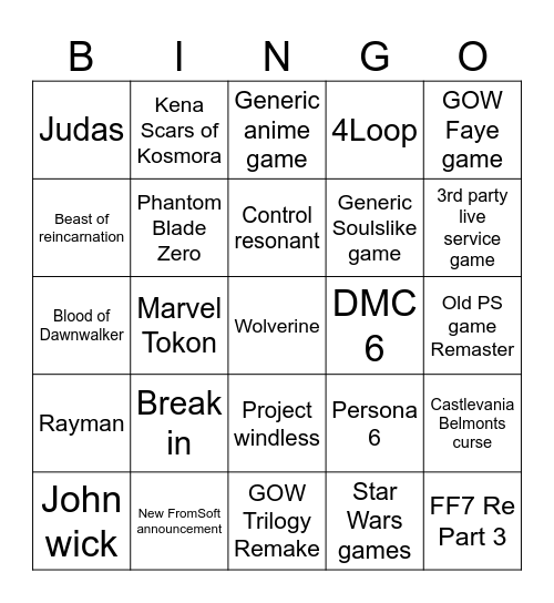 State of Play 2026 Bingo Card