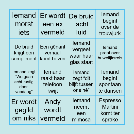 BRIDE BRUNCH BINGO Card