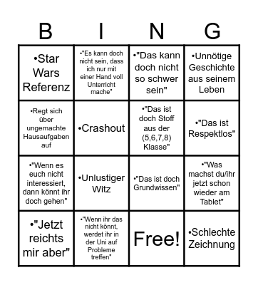 Crashoutlord Bullshit Bingo Card