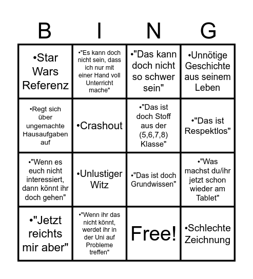 Crashoutlord Bullshit Bingo Card
