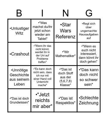 Crashoutlord Bullshit Bingo Card