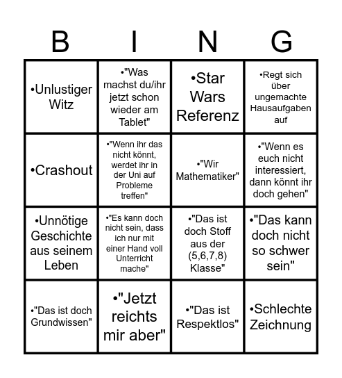 Crashoutlord Bullshit Bingo Card
