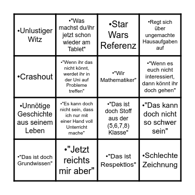 Crashoutlord Bullshit Bingo Card