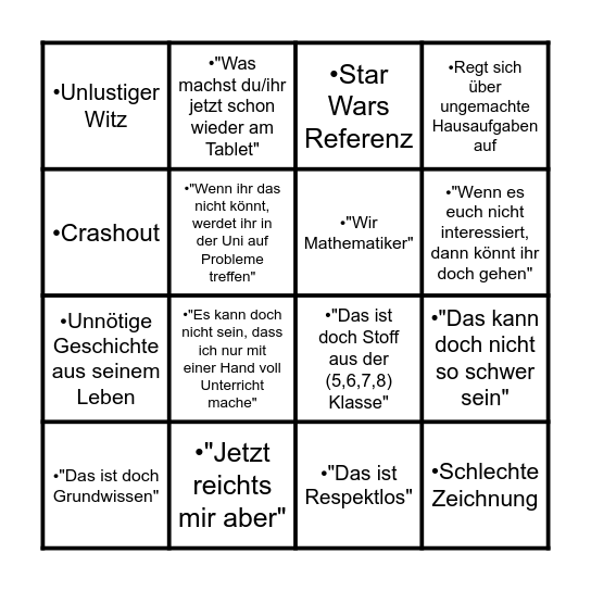 Crashoutlord Bullshit Bingo Card