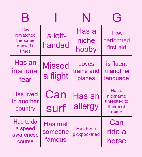 Trains and Planes... BINGOOOO Bingo Card
