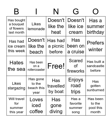 Spring/Summer Bingo Card