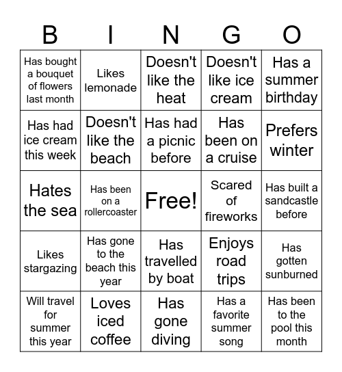 Spring/Summer Bingo Card