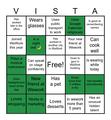 Vista- Social Sprint Bingo Card