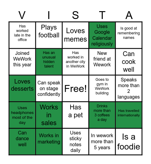 Vista- Social Sprint Bingo Card