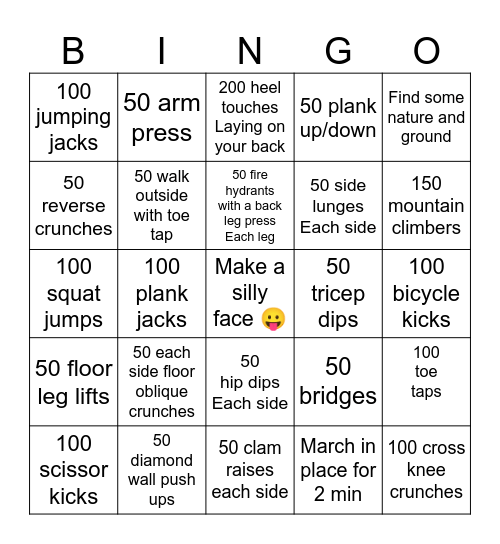 Summer fitness Bingo Card