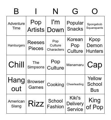 ショーンゴ Bingo (Pop Culture編) Bingo Card