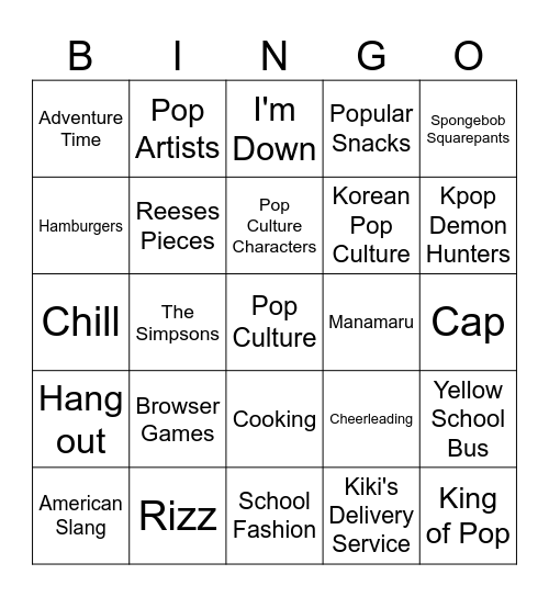 ショーンゴ Bingo (Pop Culture編) Bingo Card