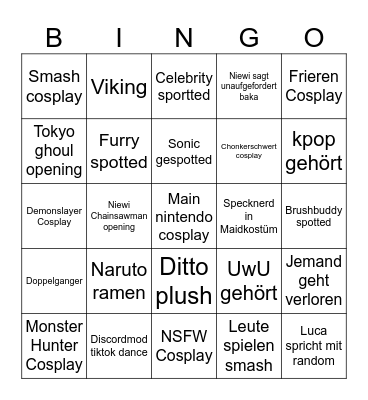 Dokomi Bingo Card