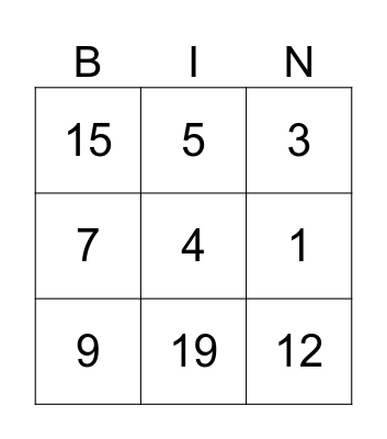 French numbers 1-19 Bingo Card