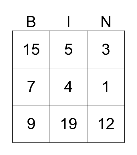 French numbers 1-19 Bingo Card