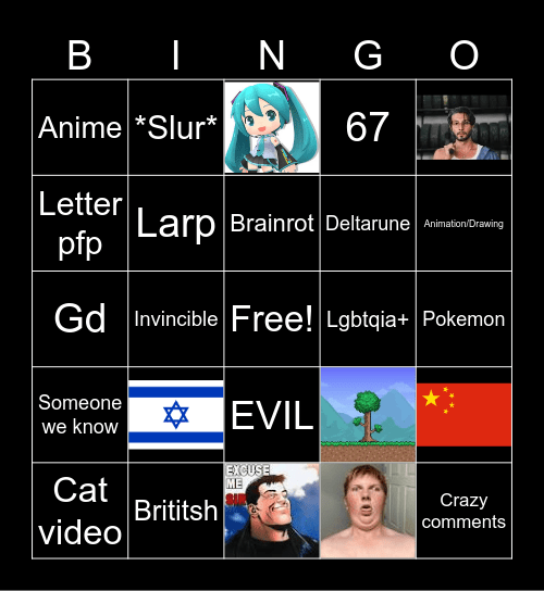 Tiktok/Youtube BINGO Card