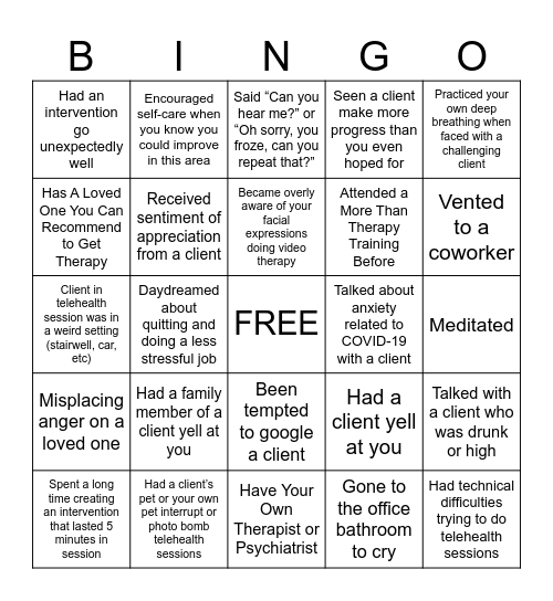 Clinical Bingo Card