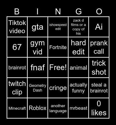 Yt shorts bingo card 2026 Bingo Card