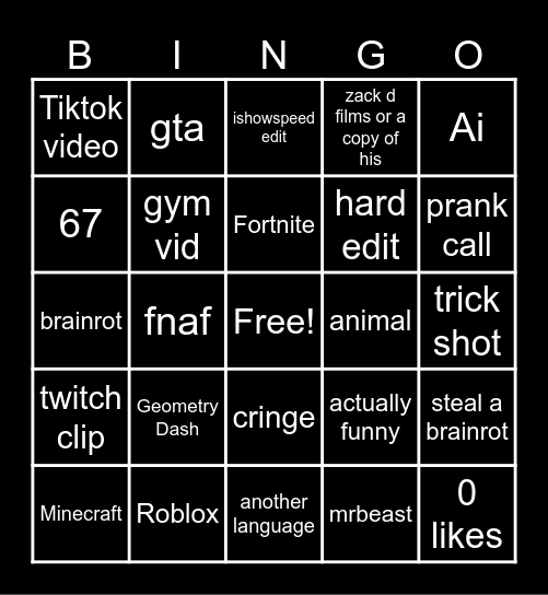 Yt shorts bingo card 2026 Bingo Card