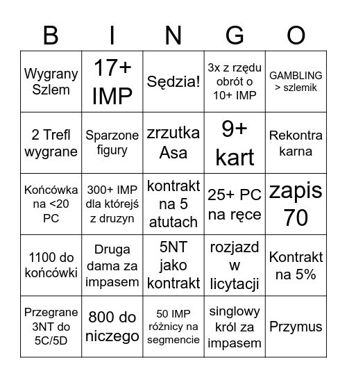 Ekstraklasa Brydżowa Bingo Card