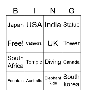 Around the world Bingo Card