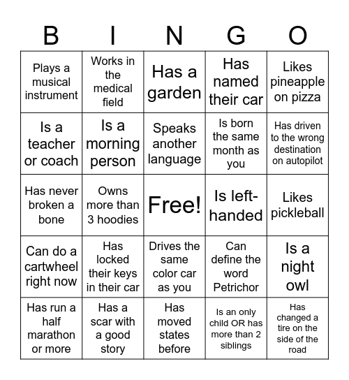 Human Bingo Card