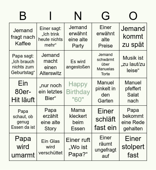 Papas Geburtstagsbingo Card