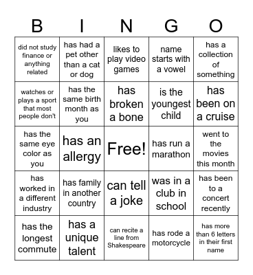 FIND SOMEONE WHO Bingo Card