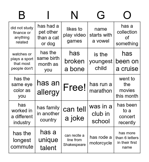 FIND SOMEONE WHO Bingo Card