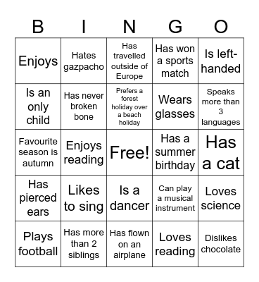 Fun Facts Bingo Card