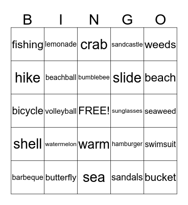 Summer Bingo!!! Bingo Card