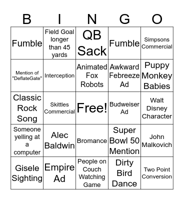 SUPERBOWL 2017 BINGO Card