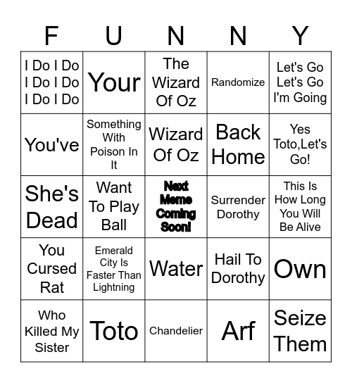 Oz Memes Bingo Card