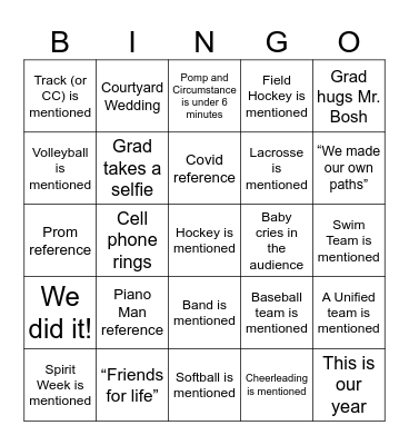Graduation Bingo 2026 Bingo Card